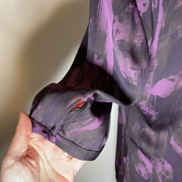 💜SPORTSCRAFT Sz8 motley purple 3/4 sleeve top w neck tie detailing - Picture 8 of 10